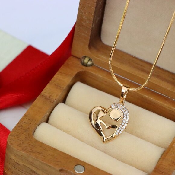 "Heart Shaped Mother & Child Pendant in Rose Gold with CZ Accents, XPPT1840 - Picture 8 of 13